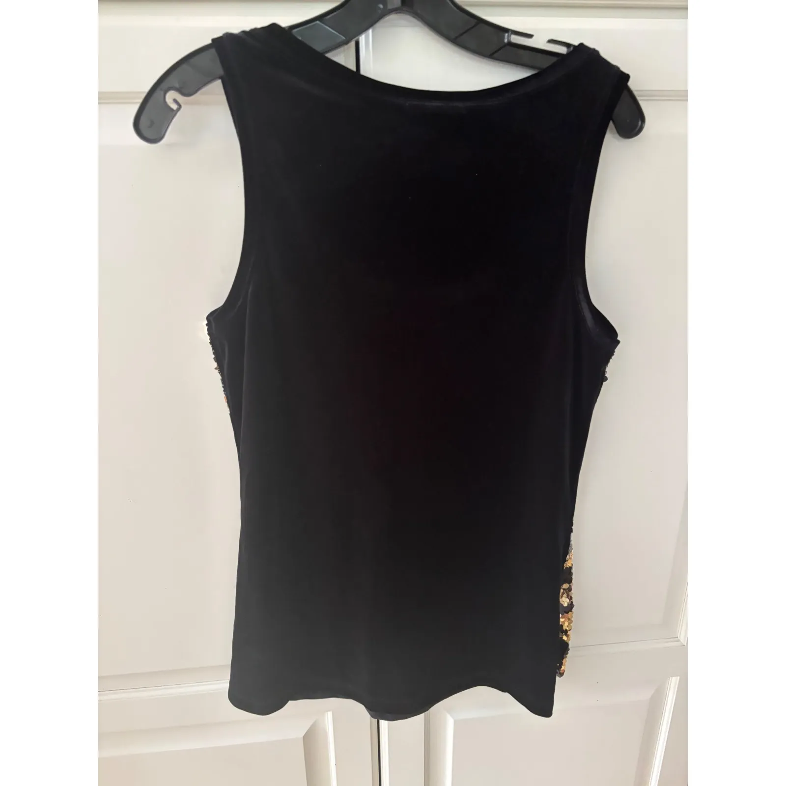 NWT‎ David Cline Sequin Tank Top Sleeveless Party Sparkle Black Gold Medium - Image 7