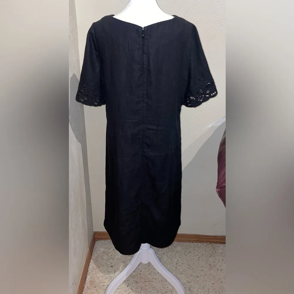 Chico’s Women’s Black Linen Shift Dress Cut Out Sleeve Classic Eyelet Embroidery - Image 6