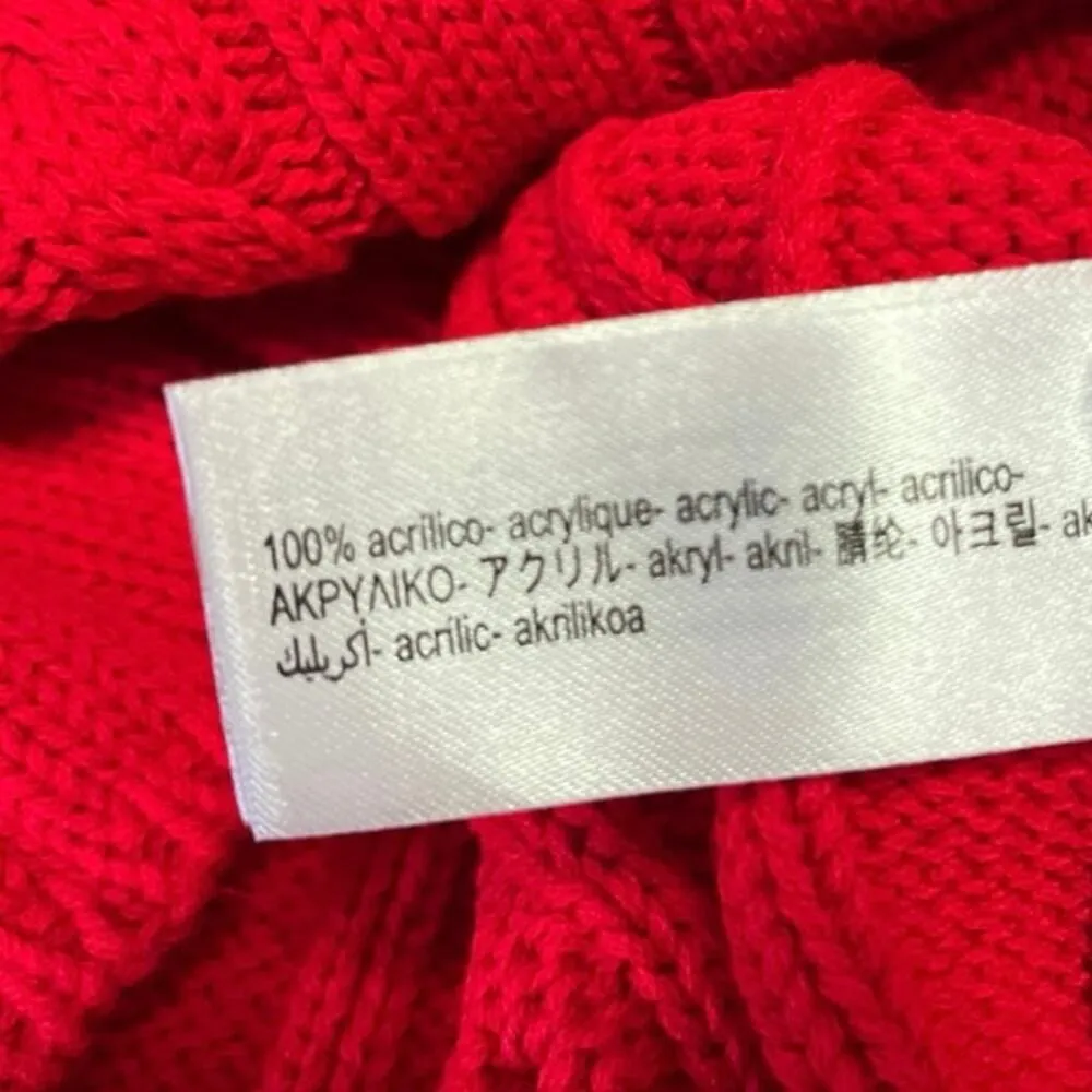 Zara Red Cable Knit 1/4 Zip High Neck Collared Long Sleeve Crop Sweater Top Sz S - Image 5