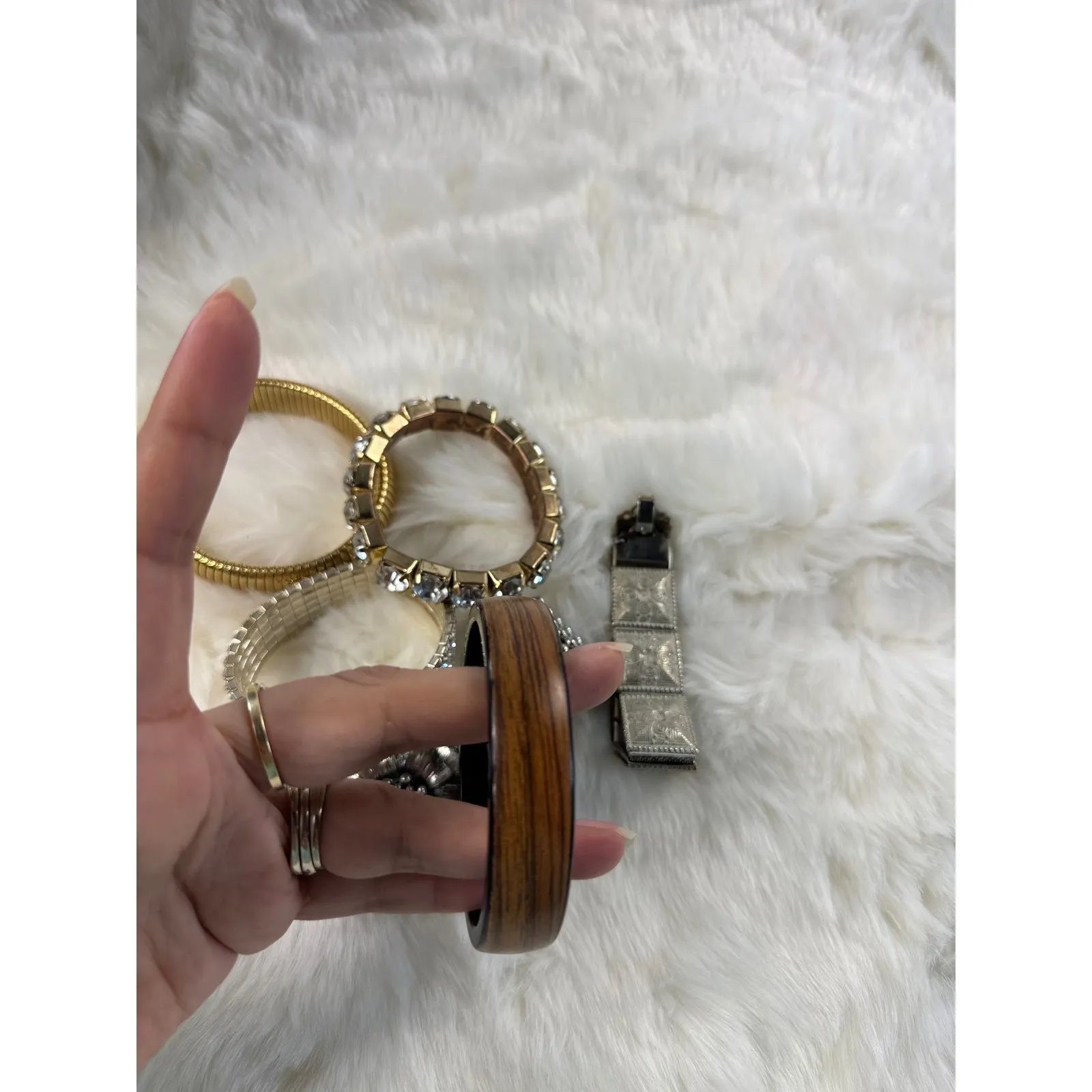 Lot of 6 vtg Women's Bracelets Bangle Cuff Chain Charm Statement Fashion Jewelry Silver - Image 7