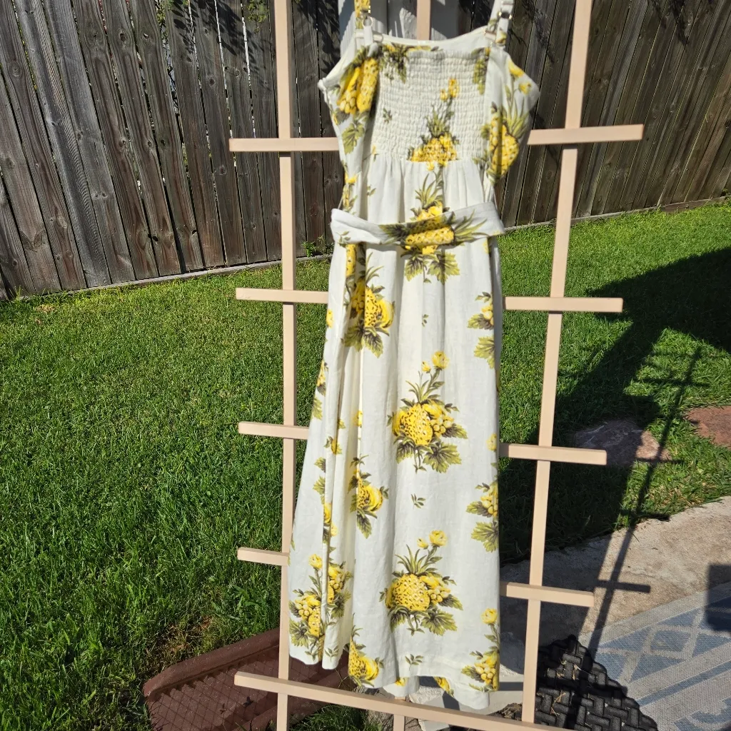 NWT TAHARI Tropical Pineapple Linen Strapless Midi Pocket Dress 6 - Image 12