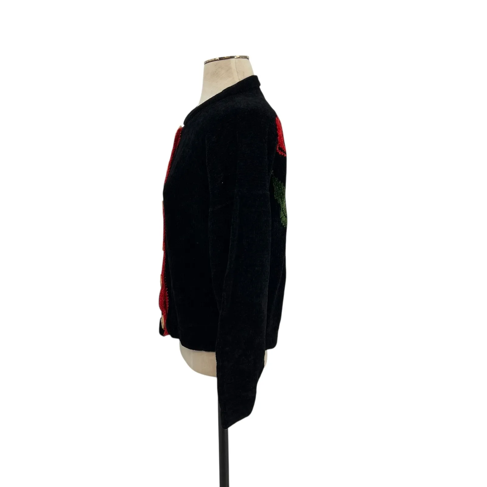 Calannie Chester Vermont Vintage Cardigan Sweater Tulip Floral Print Black Large - Image 6