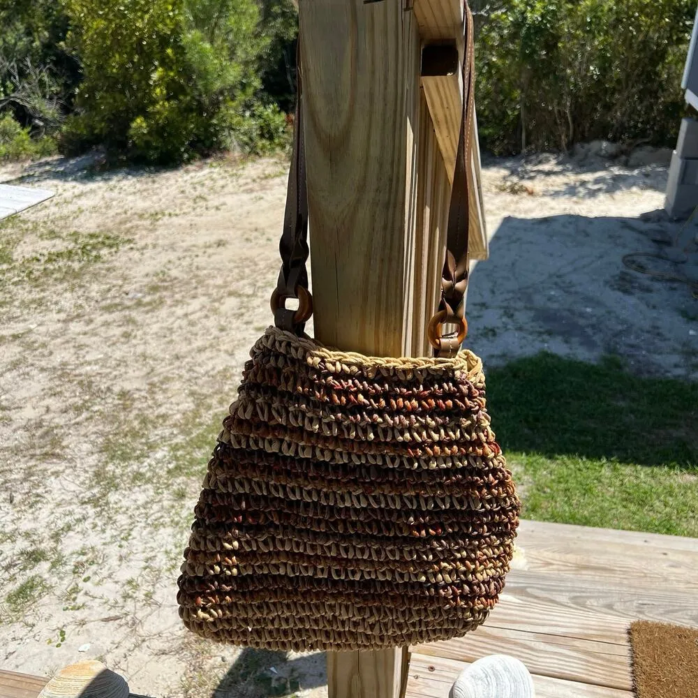 Medium Everyday Straw Woven Summer Shoulder Purse Handbag Coco Brown - Image 2