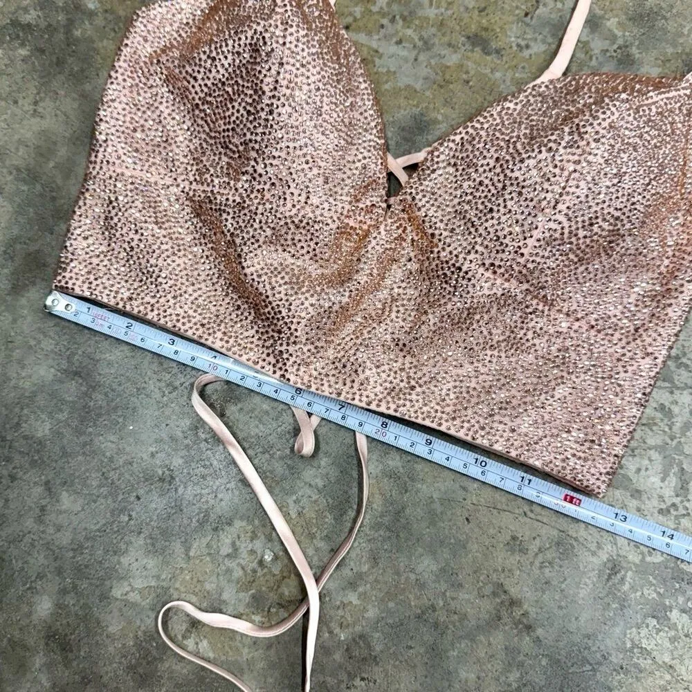Vintage y2k rhinestone sparkly pink corset bustier crop top - Image 2