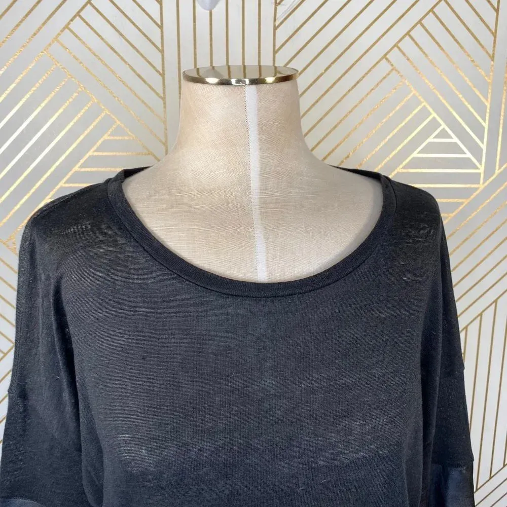 Sandro Paris Black‎ Linen Top w/ Leather Sleeves - Image 2