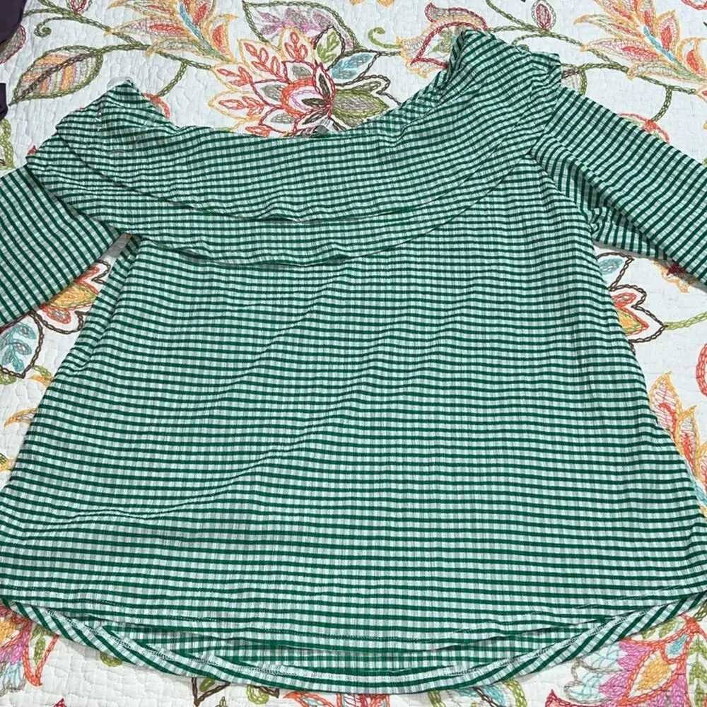 CATO plus size 14/16W Cape Town jelly bean blouse green and white checkered nwt - Image 5