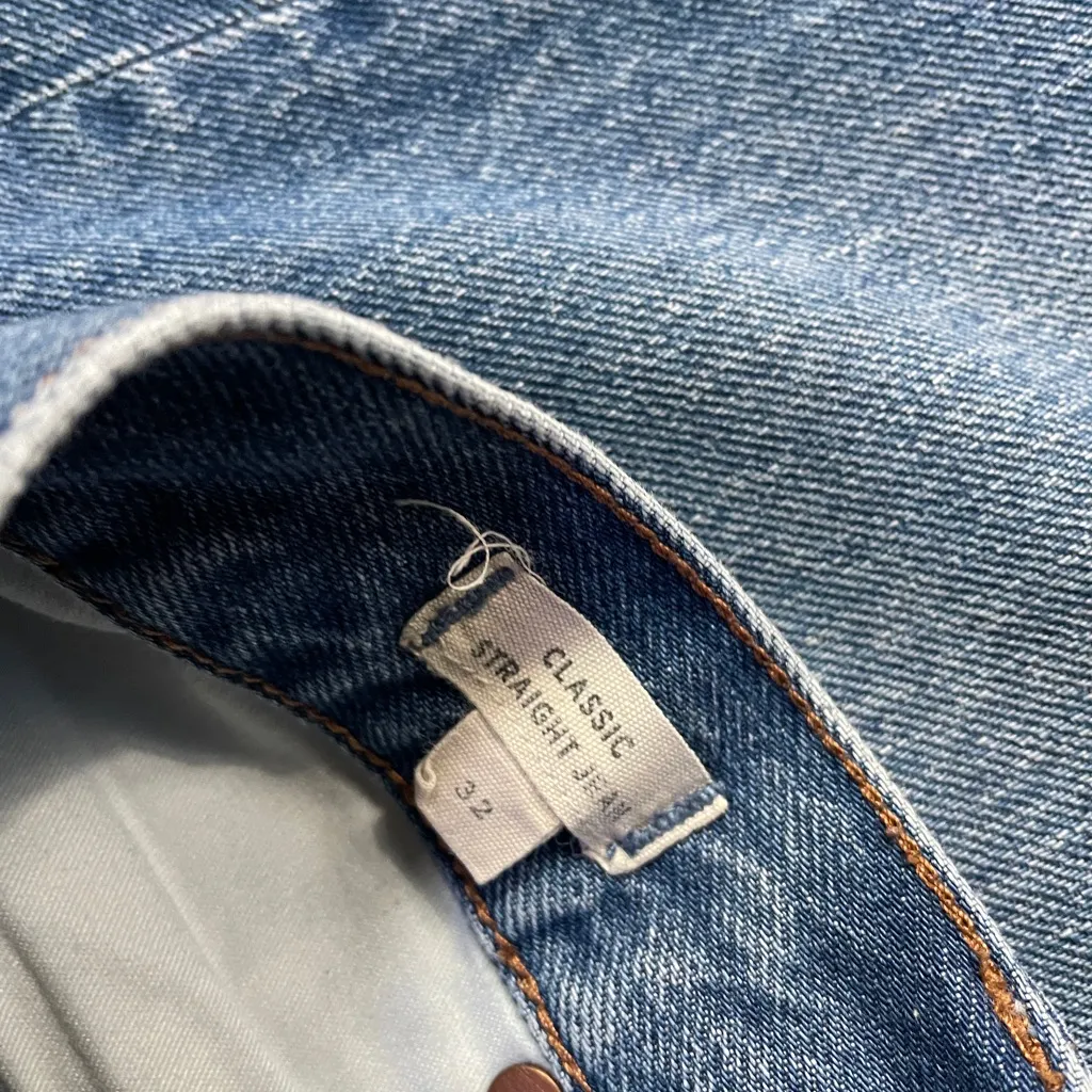 Madewell Classic Straight Denim Mid Wash Jeans Knee-Rip Edition‎ - Sz 32 💚🎀 - Image 14