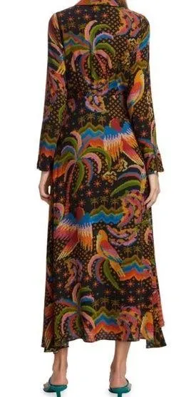 FARM RIO Macaw Island Printed Maxi Dress Tropical Vacation XS Black - Image 2