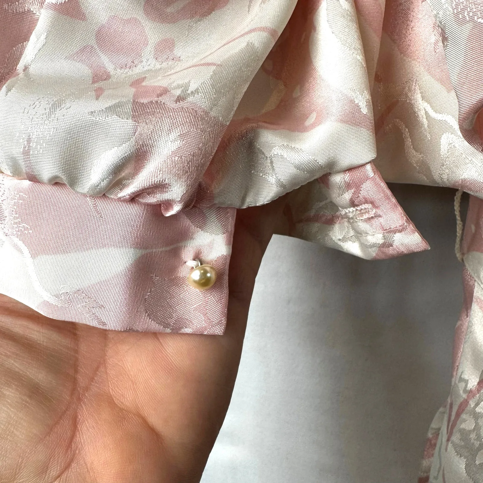 Vintage 80s Von Bramlett Pink Floral Metallic Secretary Dress Size Medium - Image 9