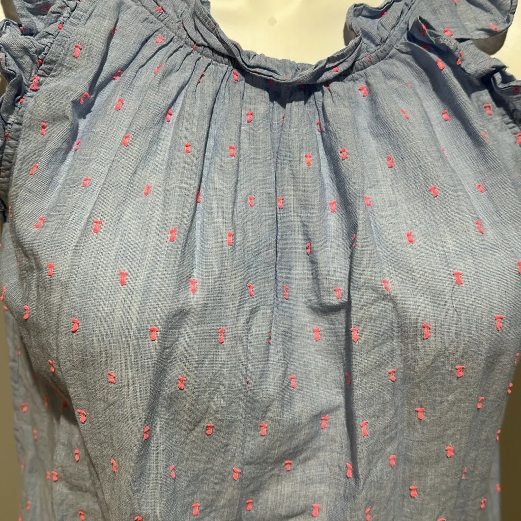 Lilly Pulitzer Kristin Top Bluebell‎ Chambray Neon Pink Clip size M - Image 4
