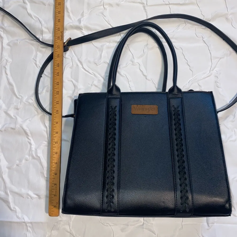 Wrangler Women's Black Purse 14 inch Large Tote Handbag Top Handle Leather - Image 2