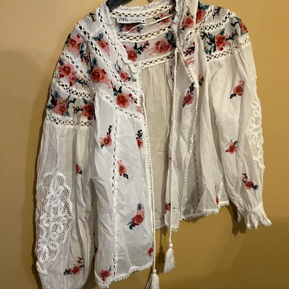 Zara white tie top cardigan xs - Image 4