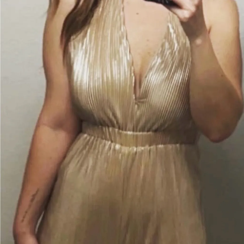 Elegant Champagne Halter Jumpsuit Tan - Image 4