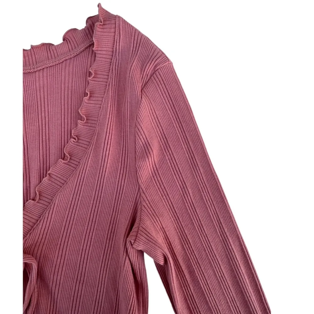 Intimately Free People Fall For You Pink Ruffle Stretch Long Sleeve Shirt Medium - Image 4