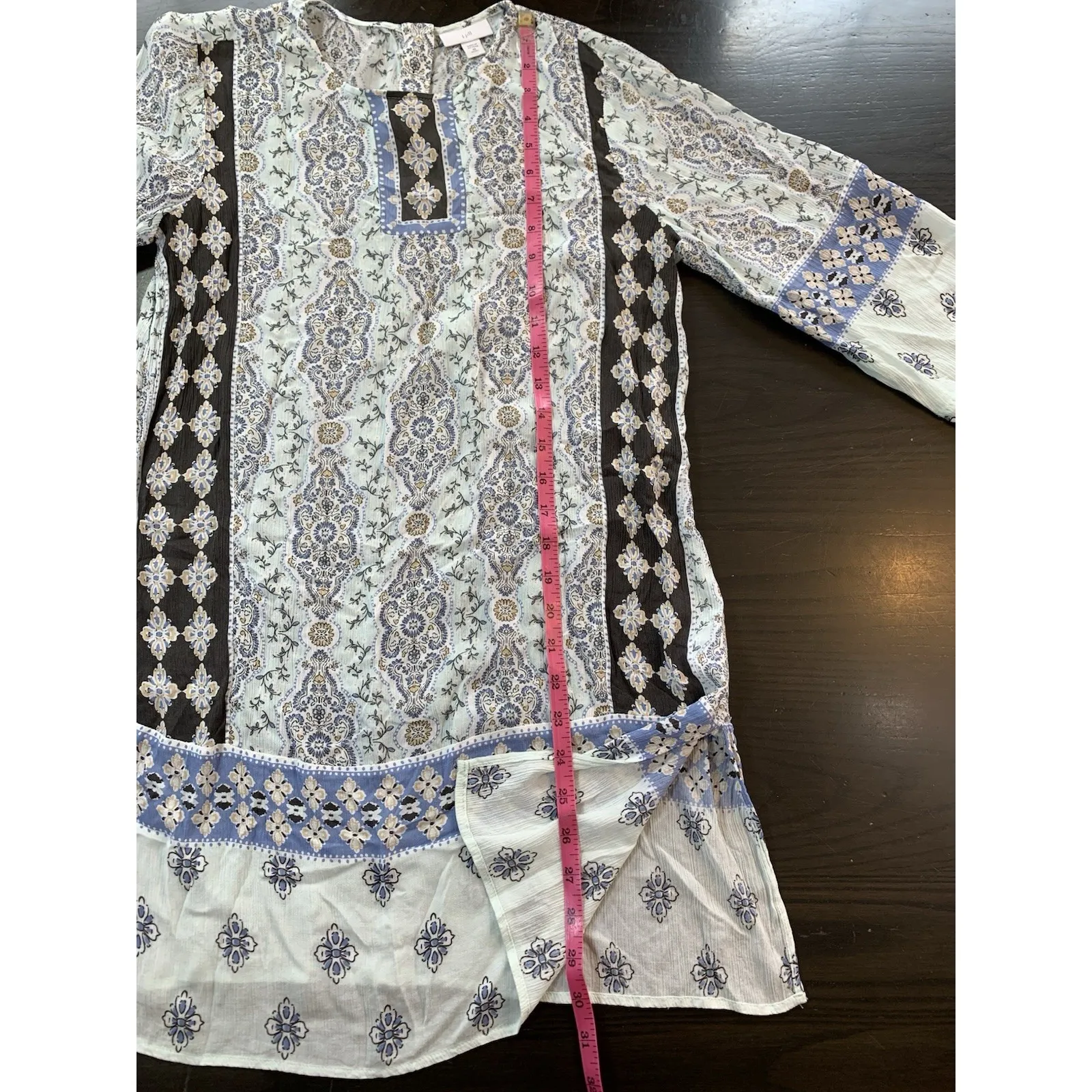 J Jill Tunic Blouse Dress‎ Women Size XS Petite XSP Boho Blue Semi Sheer Beachy - Image 11