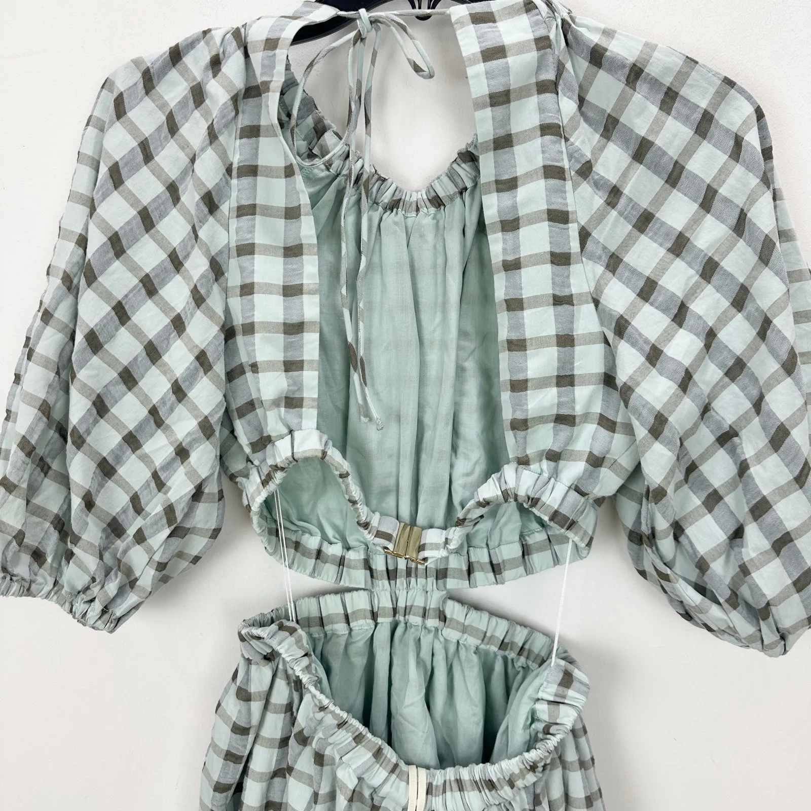 Significant Other Emily Midi Dress Gingham Mint Check Cotton Cutout US 4 NWT Blue - Image 11