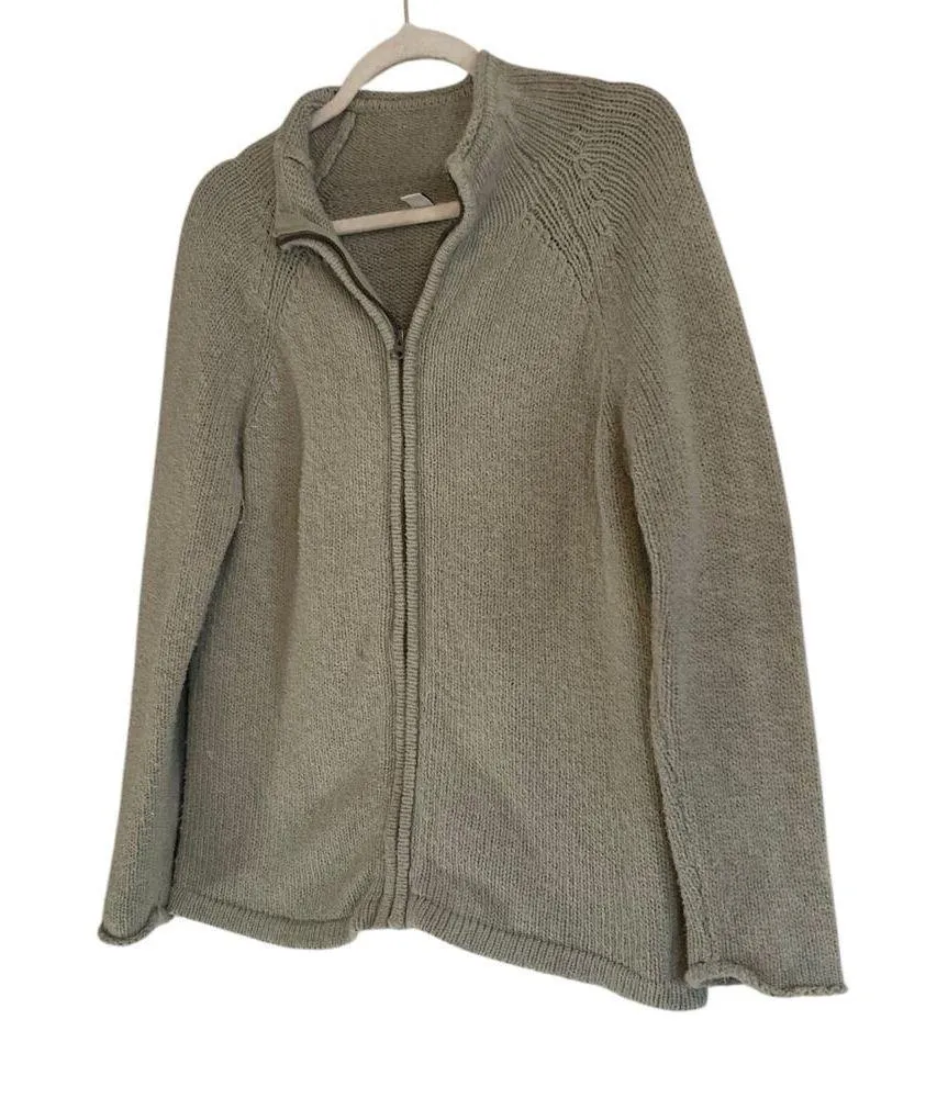 LL Bean Sage Green Cotton Knit Full Zip Cottagecore Cardigan Sweater Size Medium - Image 12