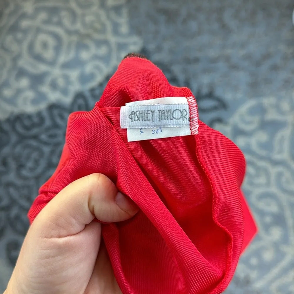 Vintage Ashley Taylor Nylon Lace Cami Red Black Large - Image 5