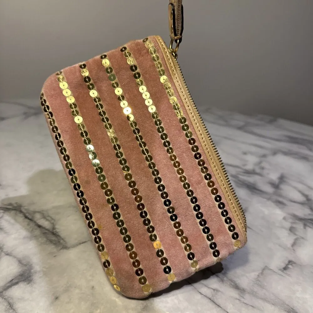 Y2K Juicy Couture Velvet Wristlet Handbag Wallet Pink Rose Gold Valentines Day - Image 10