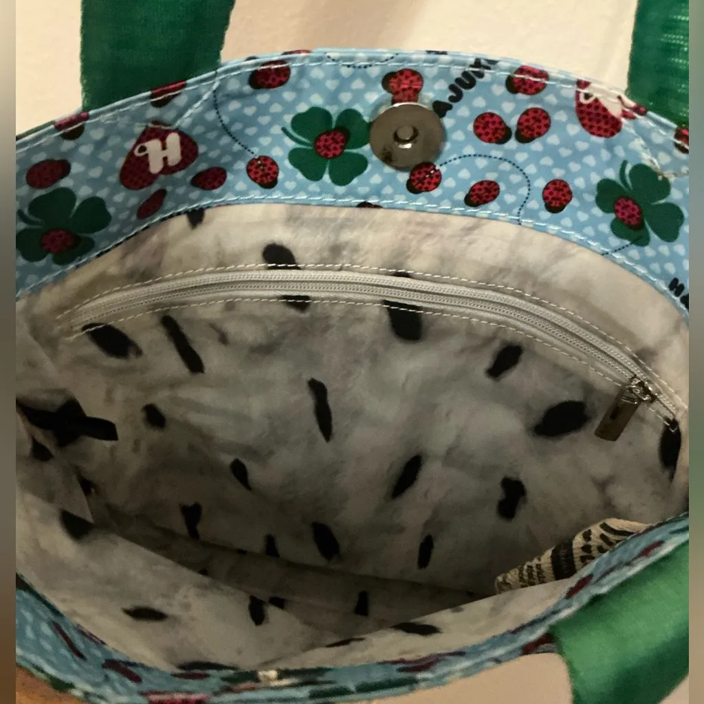 Rare HTF Vintage Harajuku Lover Ladybug Print Nylon Cute Small Tote Handbag Bag - Image 5