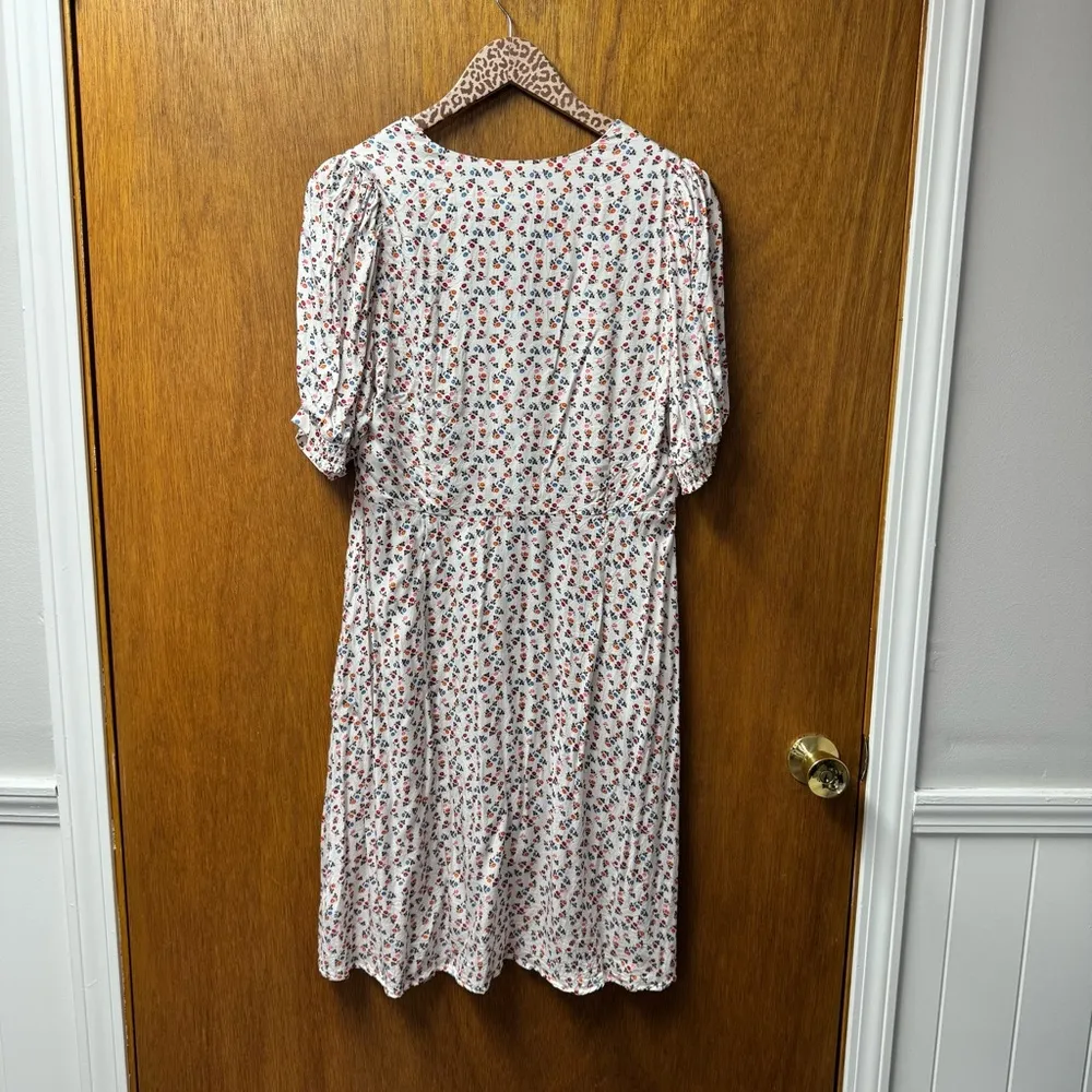 Boden Satin Tea Dress Short Puff Sleeve Mini Floral Ivory Sweet Daisy 12 L Tall White - Image 13