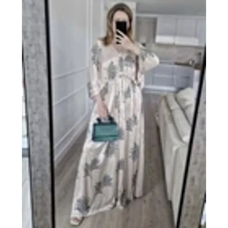 ZARA Wrinkle Effect Satin Maxi Kaftan Dress Ecru Sage Green Size S NWT - Image 5