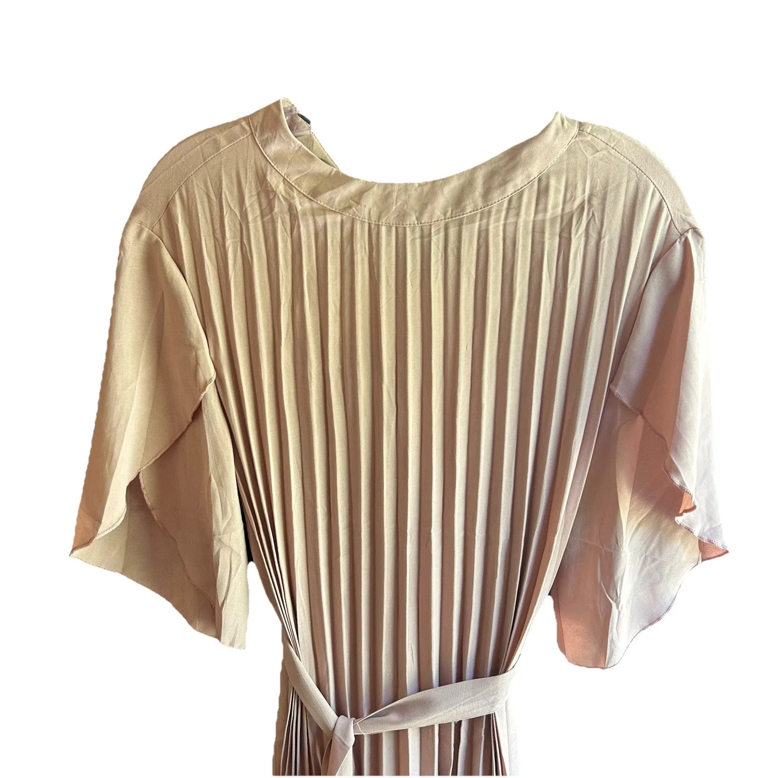 Ecowish Womens‎ Size Medium Blush Pink Pleated Dress Short Sleeve Sash Belt NWT - Image 2