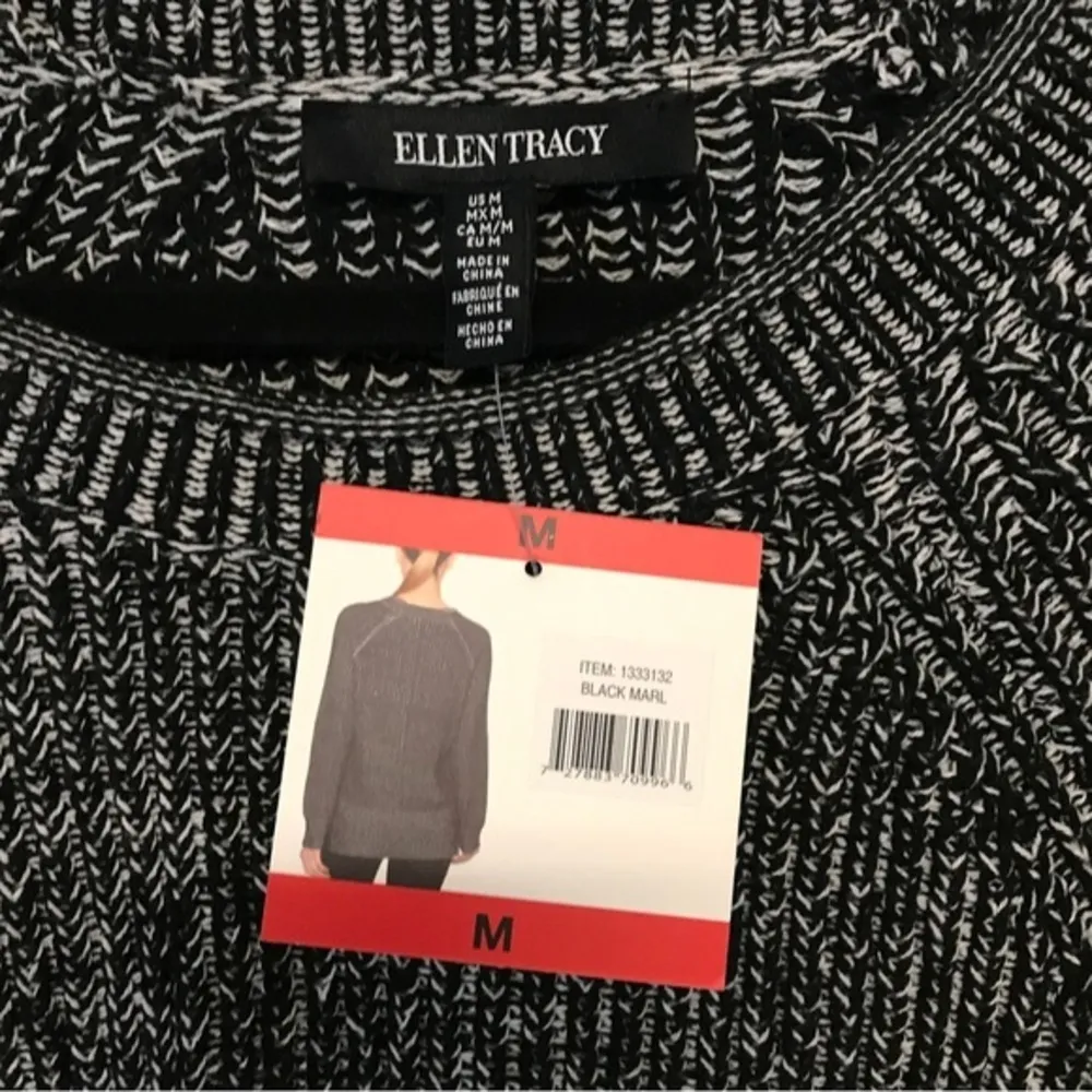 NWT Ellen Tracy black Marled Knit Pullover‎ Sweater size M - Image 8