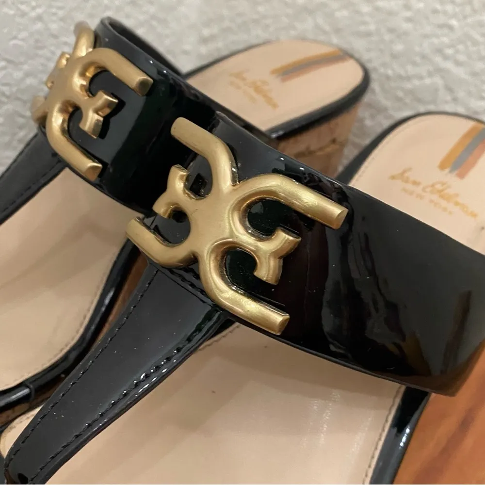 SAM EDELMAN Yardlie Black Patent Cork Wedge Platform Sandals Size 6.5 - Image 12