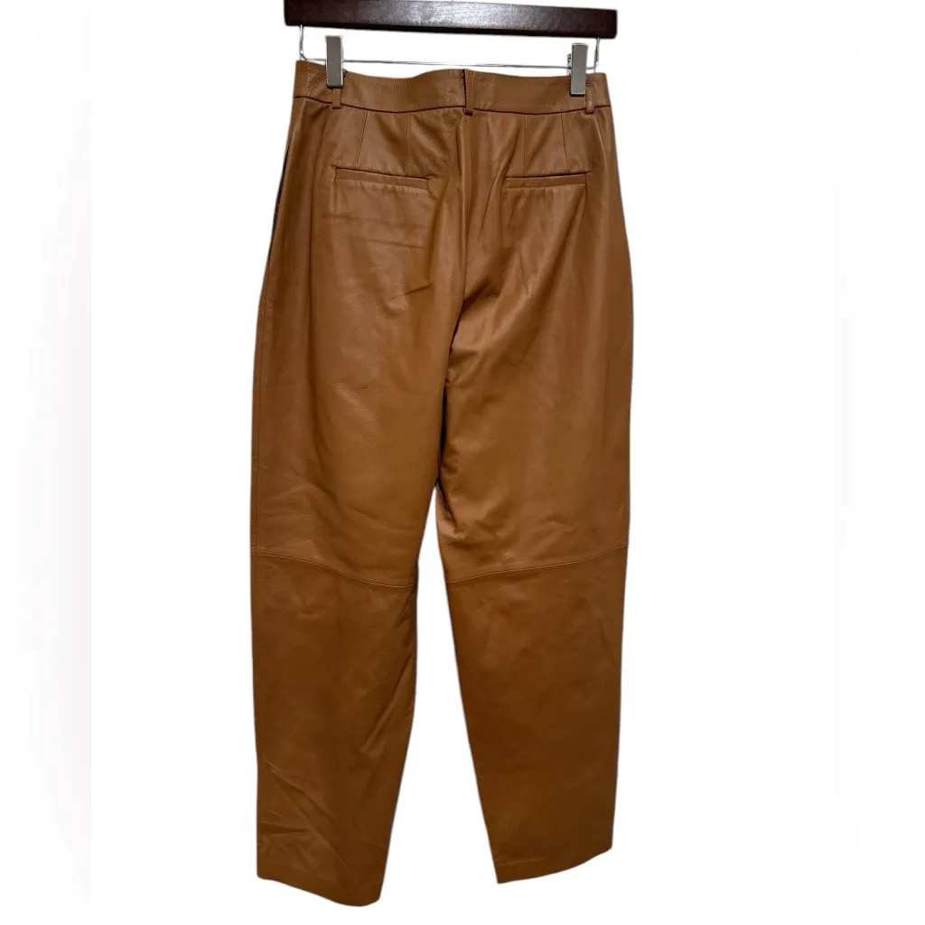 NEW LAFAYETTE 148 NEW YORK HIGH RISE LAMBSKIN STRAIGHT LEG LEATHER BROWN PANTS 2 - Image 2