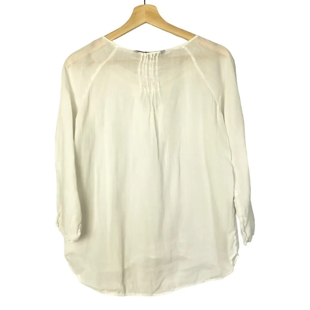 Zara White Round Tie Neck Lightweight 3/4 Long Sleeve Blouse M - Image 2