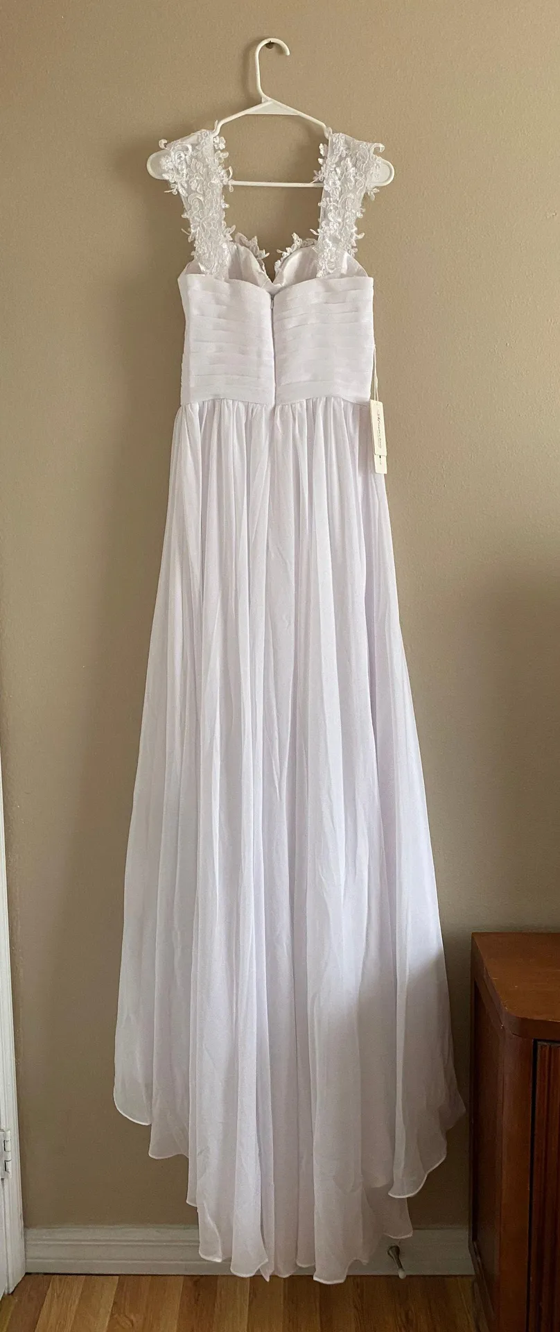 Mingda White Lace Floral Off The Shoulder Wedding Dress Size 6 - Image 9