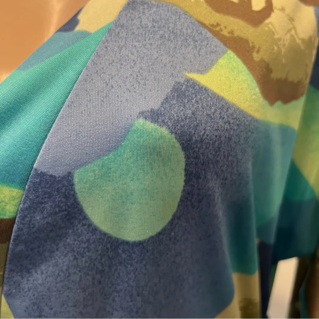 Vintage size 36 Sears kimono Qiana nylon Robe western horse moon mountain scene Blue - Image 7