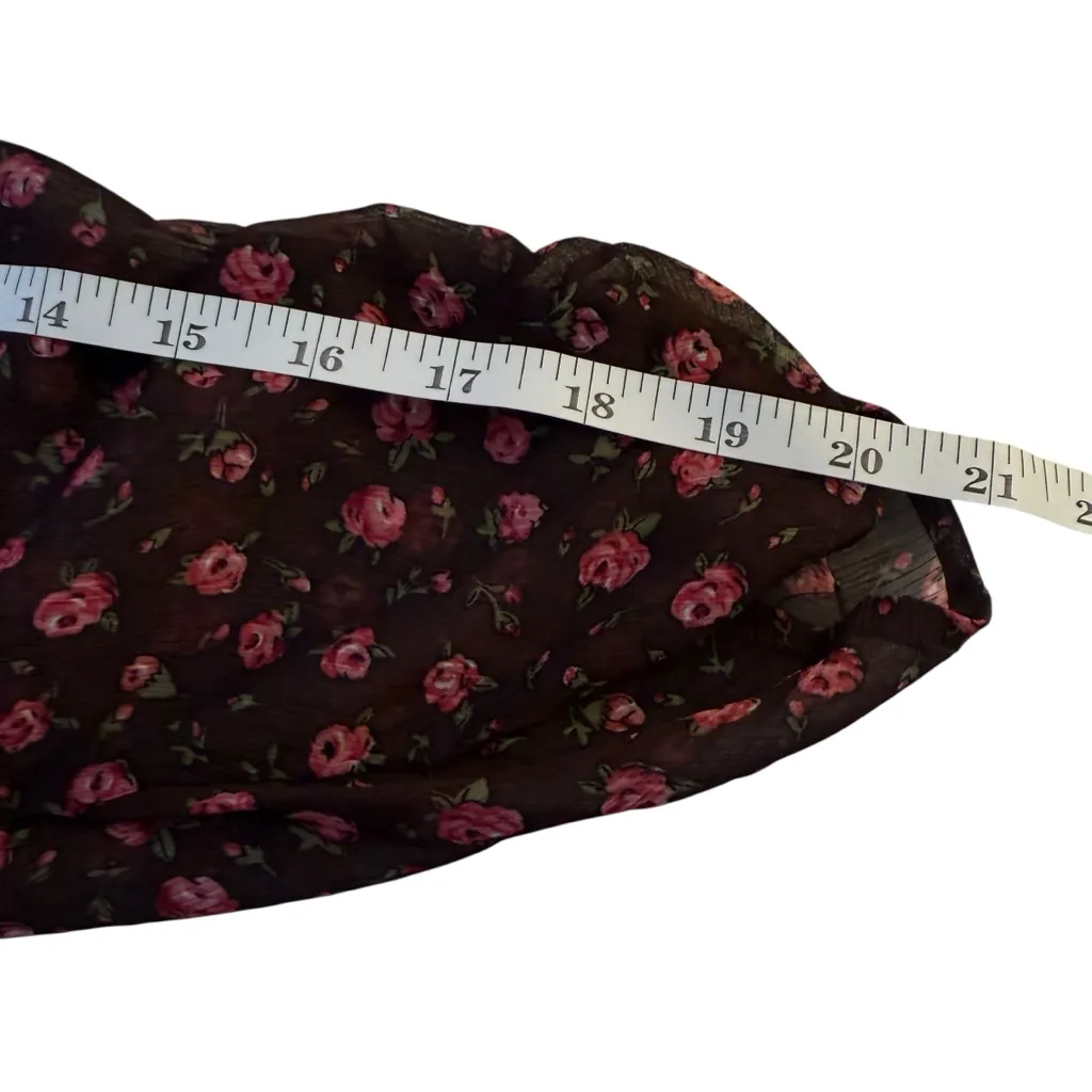 ASTR the Label Floral Print Smocked Babydoll Top Brown Pink Ditsy Med Milkmaid - Image 14