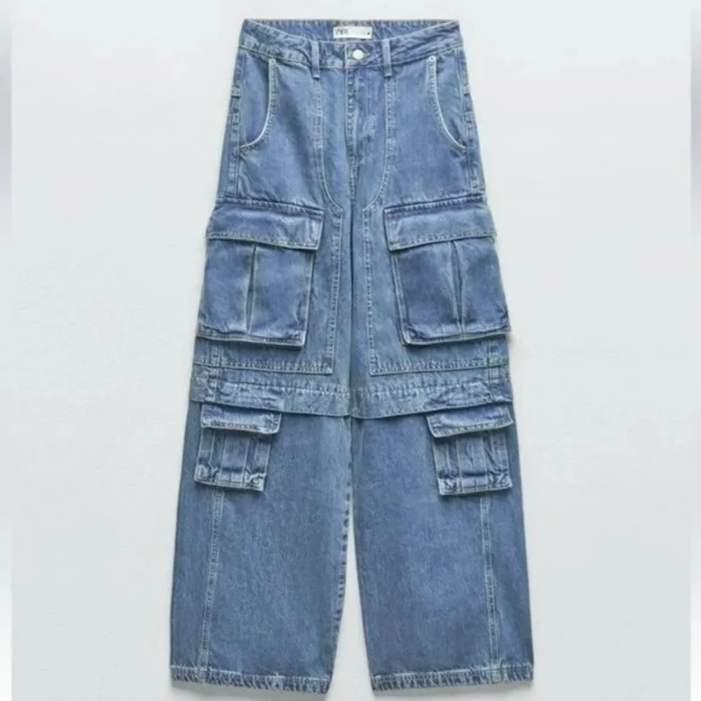 Zara Blue Denim Cargo Jeans Size 2 US Bloggers Favorite - Image 2