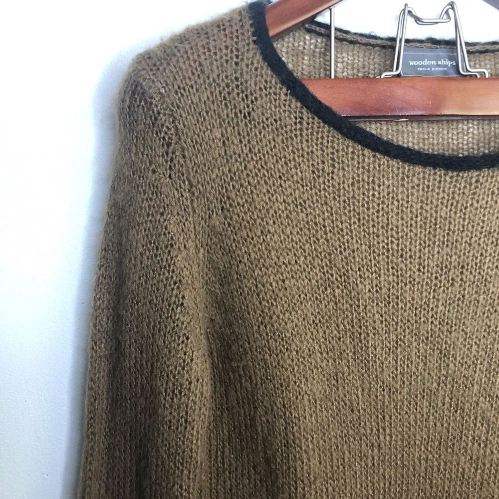 Wooden Ship Brown Knit Pocket Crewneck Sweater S M Small Medium Soft Tan - Image 4