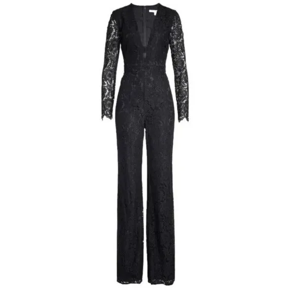 NWT Diane Von Furstenberg DVF Marlowe in Black Lace Bodice Jumpsuit 4 $598 - Image 2