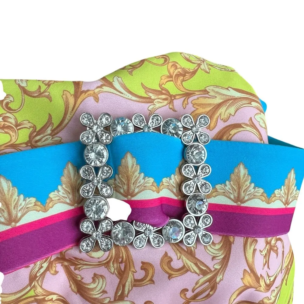 TFY Collection Grecian Scroll Print 1pc Bathing Suit Sz M Rhinestone Buckle NEW Yellow Size M - Image 4