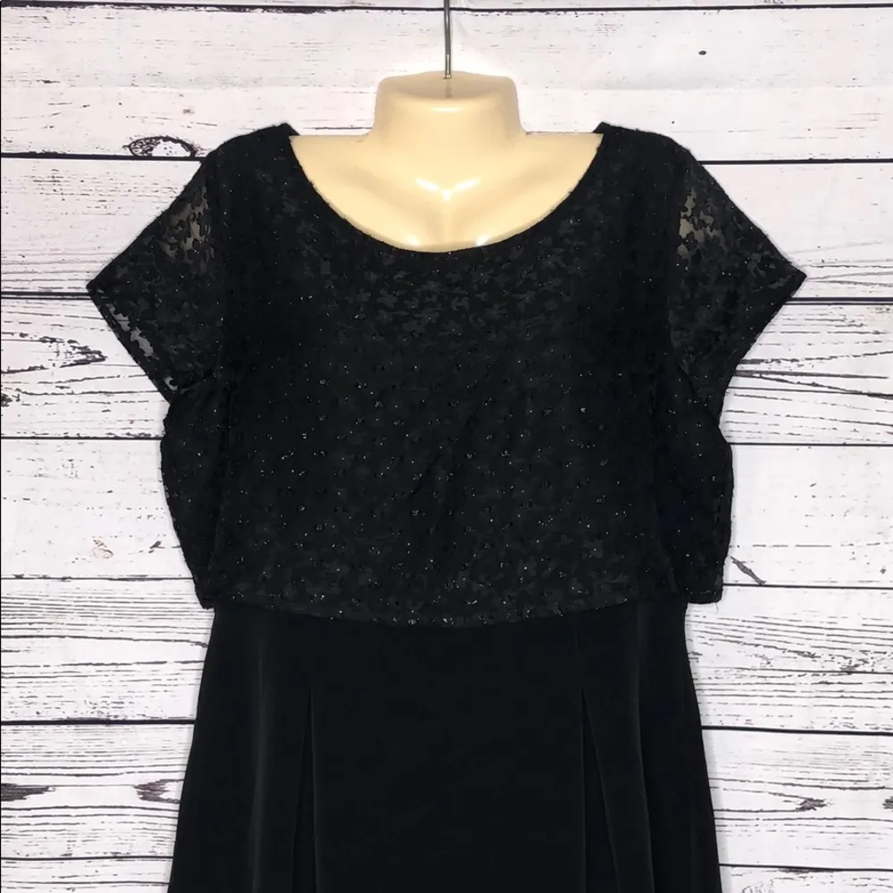 Lauren Conrad NWT Size 14 Black Tiered Embellished Floral Overlay Dress - Image 2