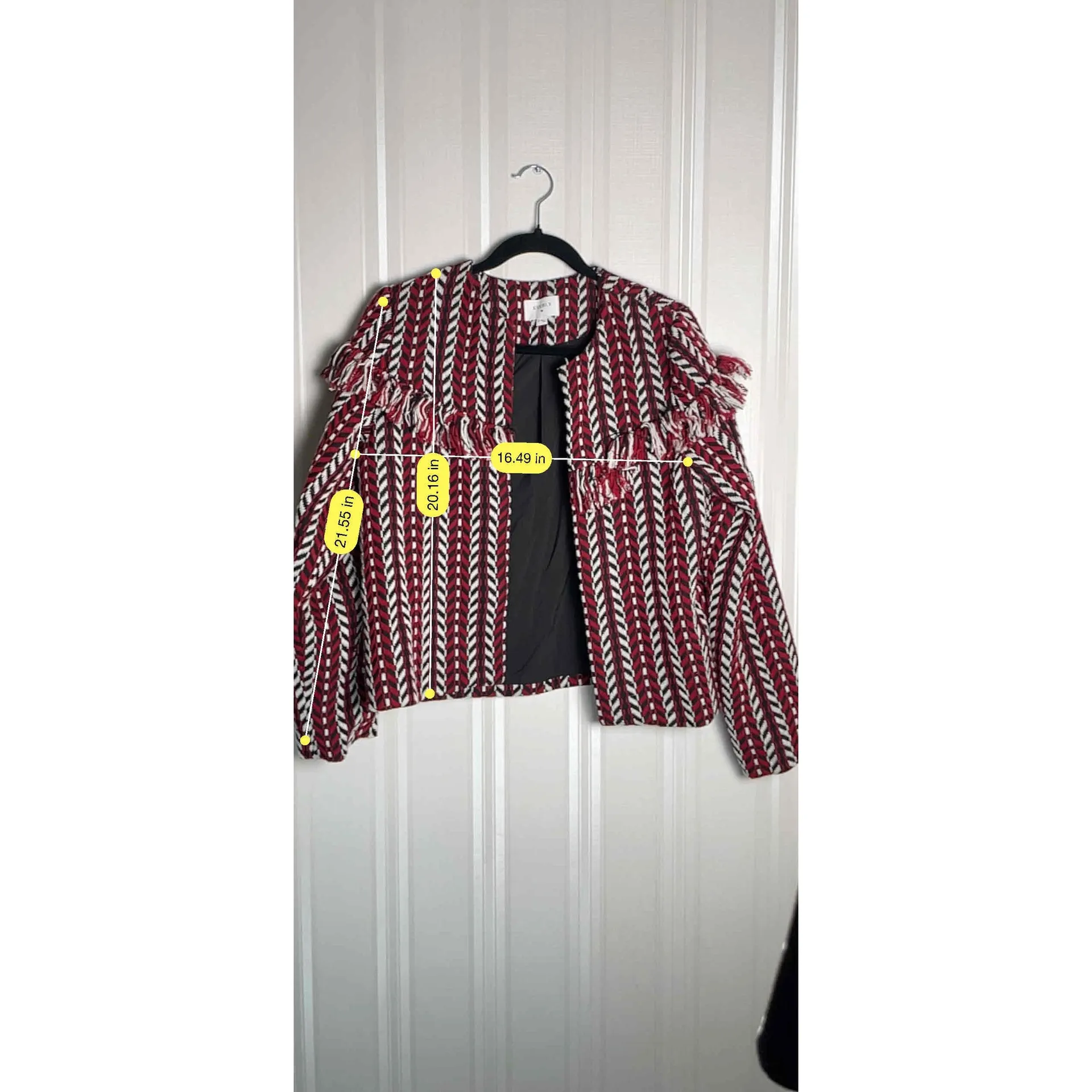 Everly Women's Tweed Herringbone Fringe Boho Open Front‎ Jacket Medium - Image 8