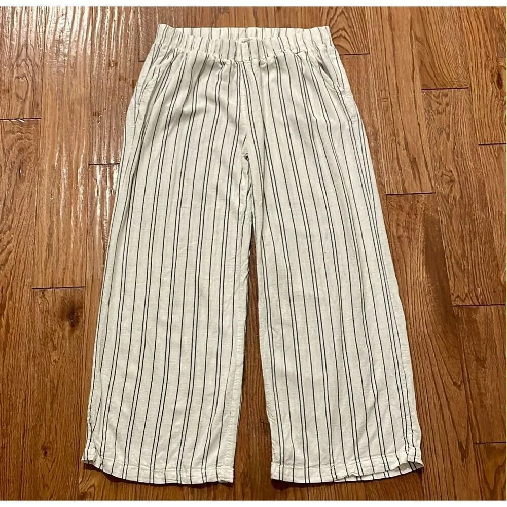 Cali 1850 Linen White striped smocked waist wide leg pant large - Image 10
