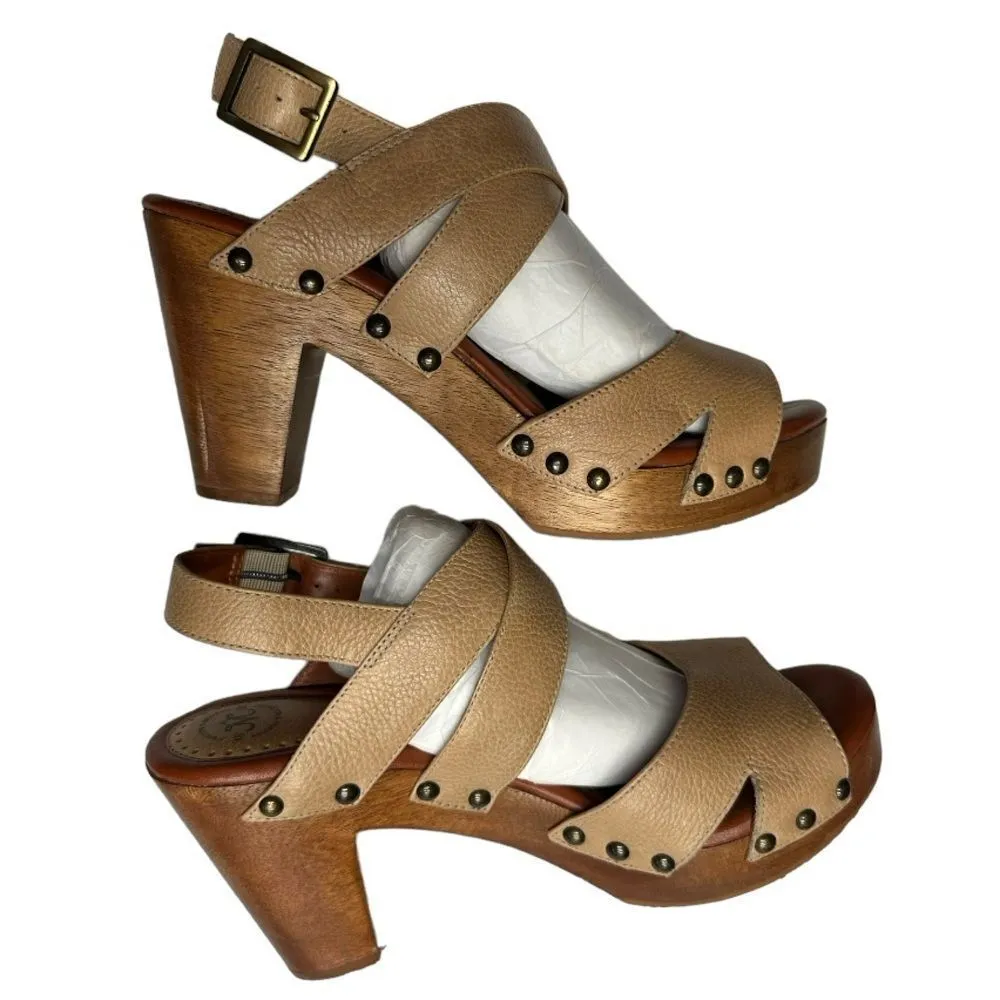 Johnston & Murphy Tan Wooden Heel Leather Platform Sandals size 10 - Image 6