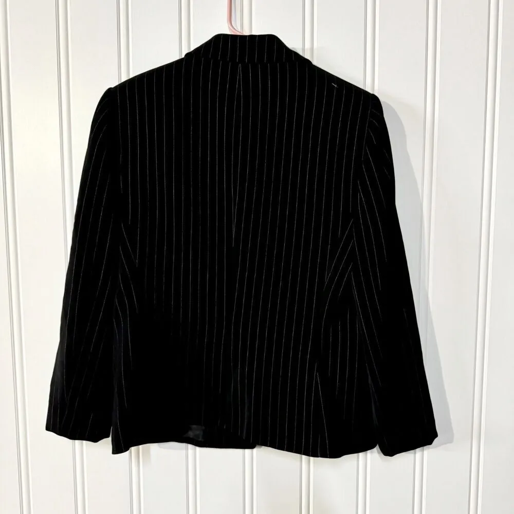 VTG Le SUIT Blazer Women Size 10 Striped Black Padded Shoulders Button Business - Image 3