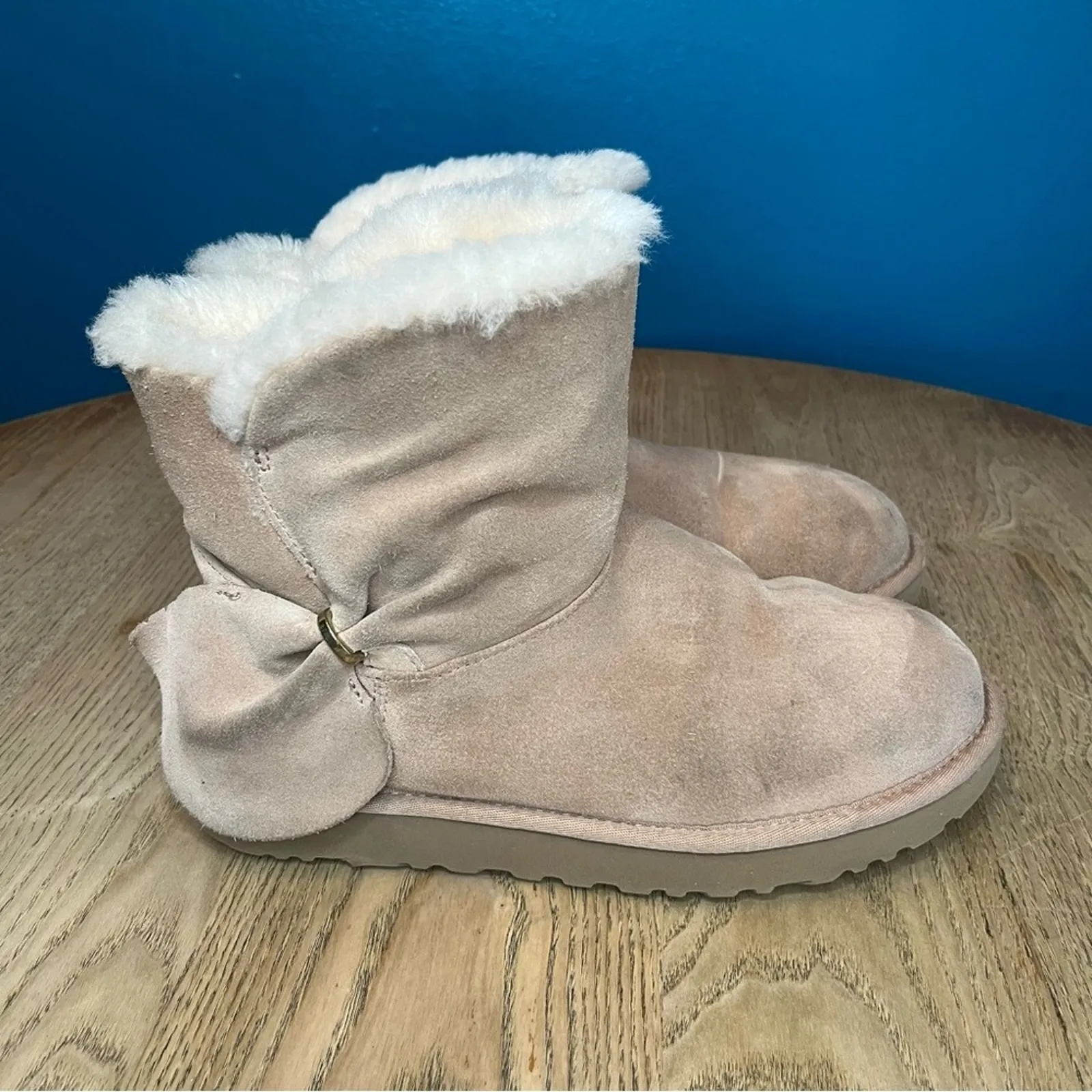 UGG Classic Mini Twist Ankle Boots Suede Fur Lined Blush Pink Women’s Size 8 - Image 2