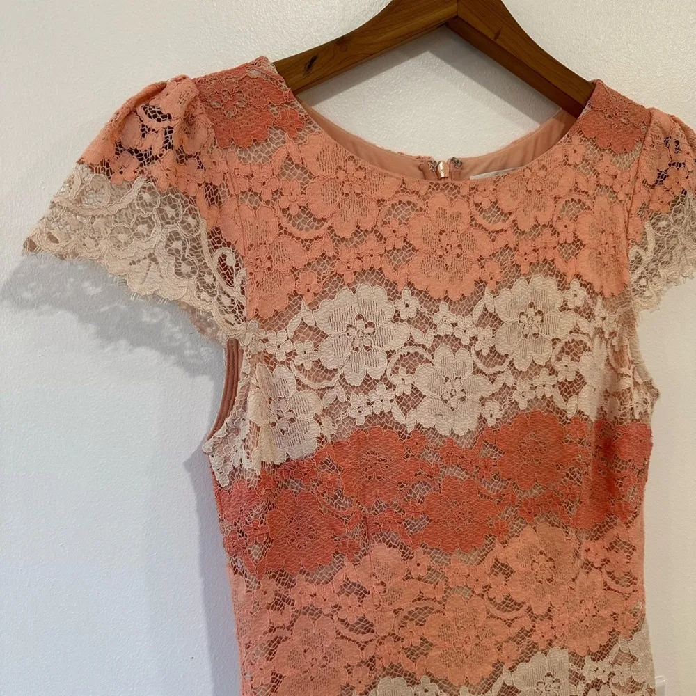 Erin Fetherston Lace Stripes Pencil Sheath Dress Pink Coral Women Size 2 Wedding - Image 4