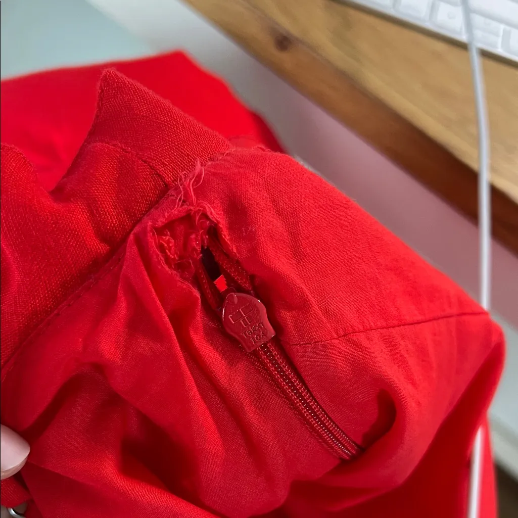 Abercrombie & Fitch Red Linen Blend Off The Shoulder Sweetheart Midi Dress‎ 6 - Image 16