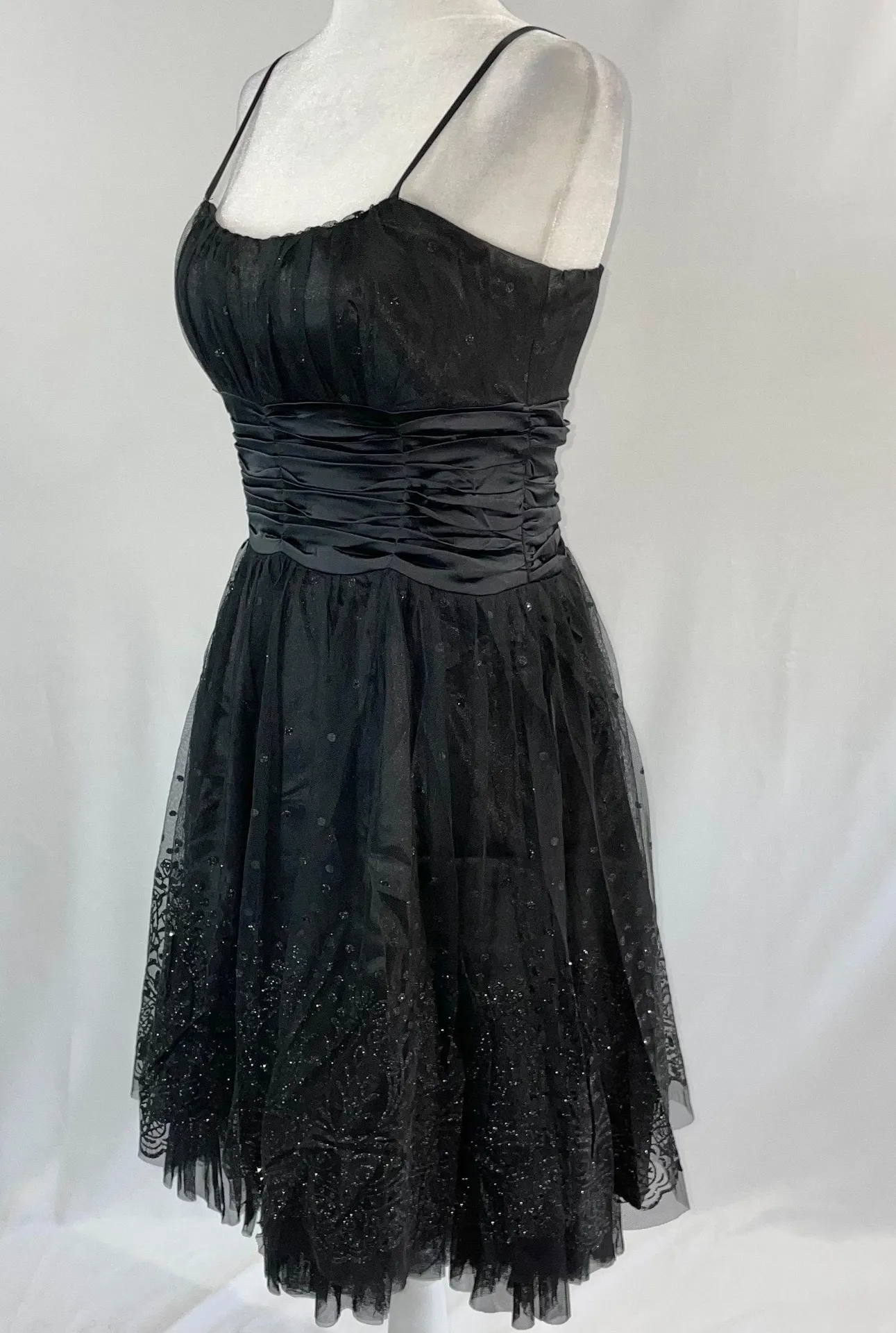 New  Glitter Polka Dot Tulle Satin Ruched Waist Dress Black - Image 10