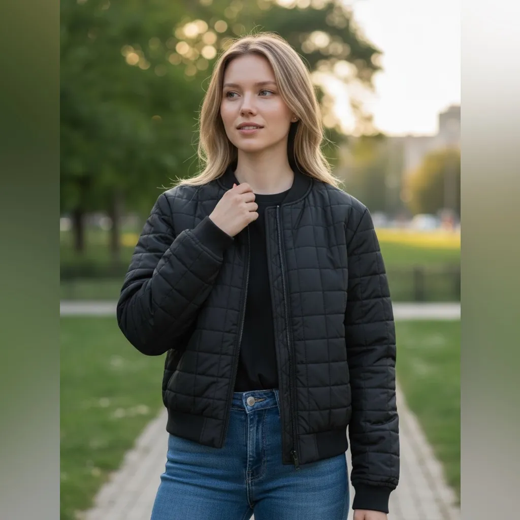 NWT Nicole Miller Black Quilted Bomber Jacket SZ-3X - Image 2