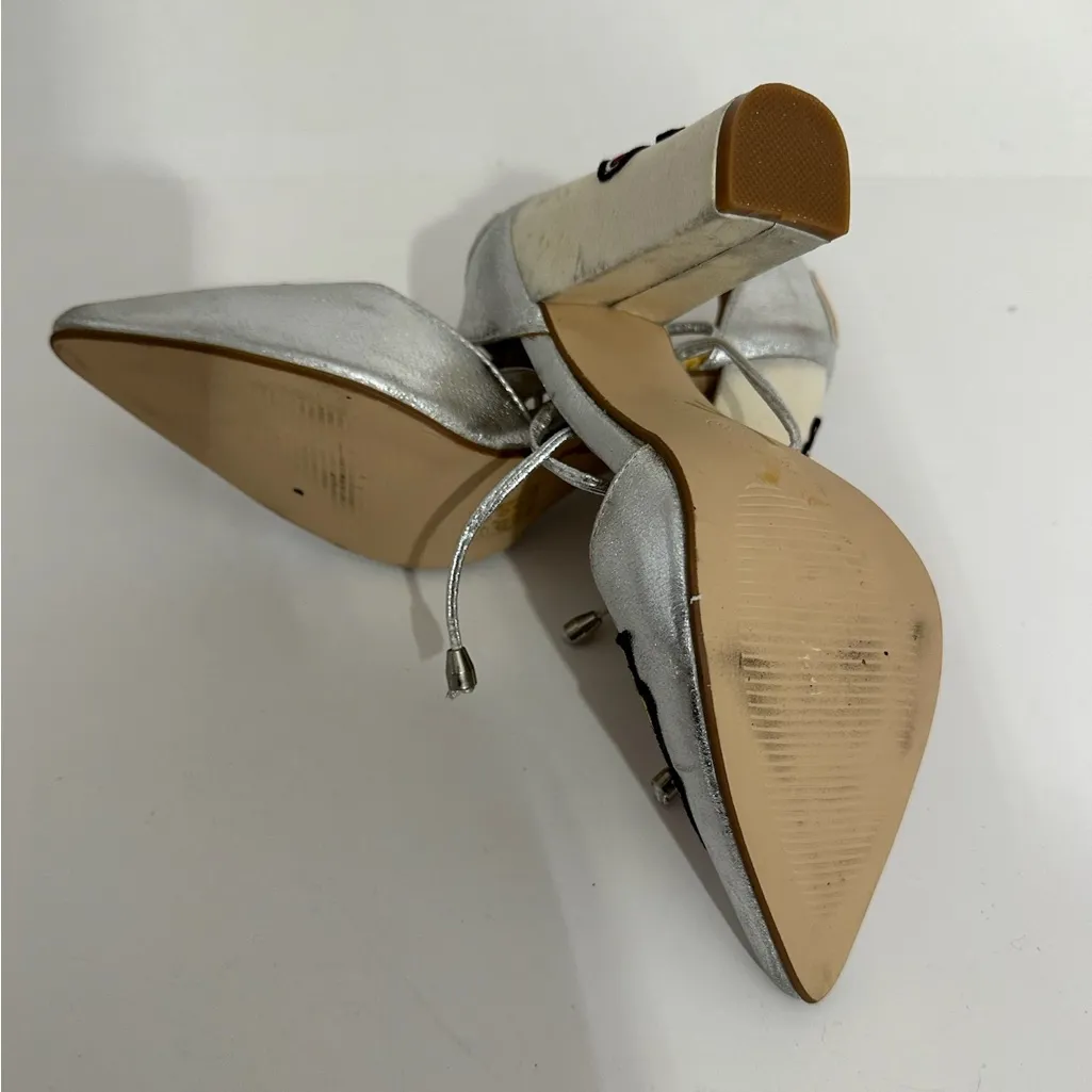 Cape Robbin Metallic Silver Block Heel Patches Flamingo Rainbow Sandals Size 8 - Image 6