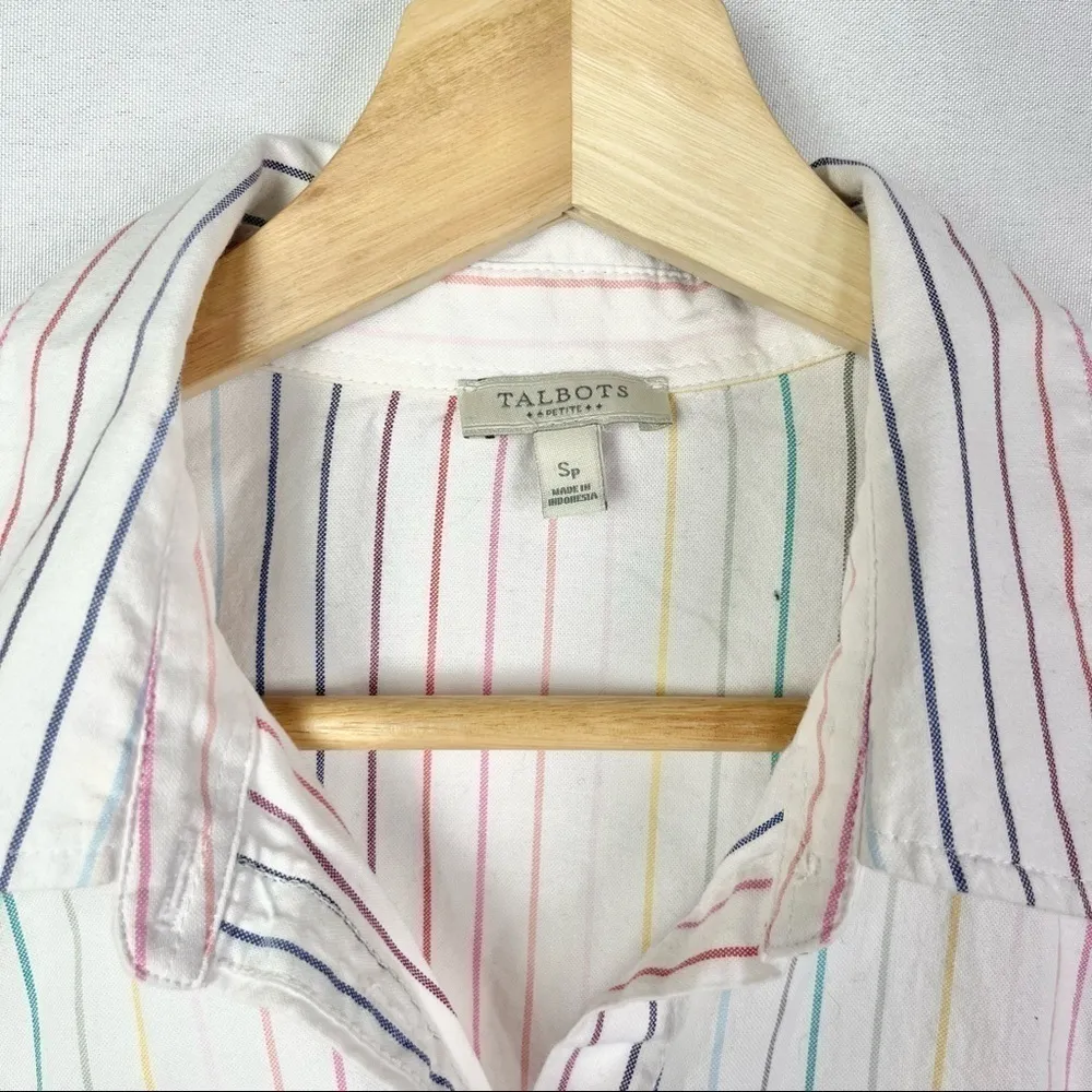 Talbots White Pastel Stripe Button Down Dress Long Sleeve S - Image 3